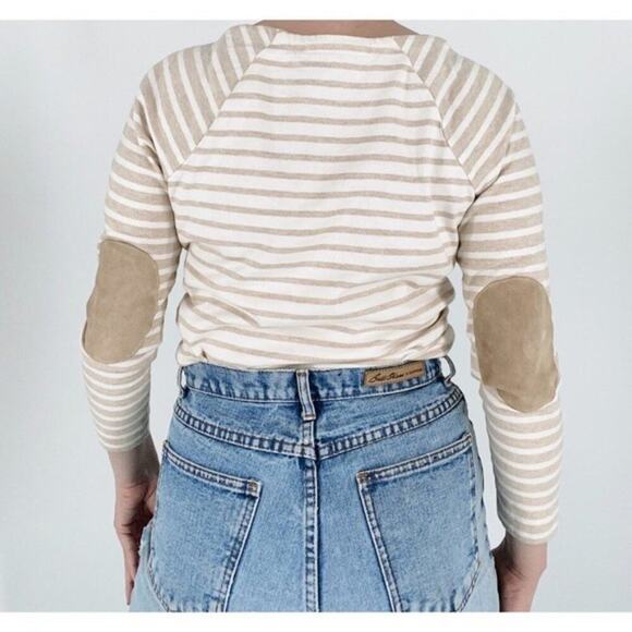 Vineyard Vines Tan & Cream Heather Suede Elbow Stripe Top Size XXS - Picture 3 of 4